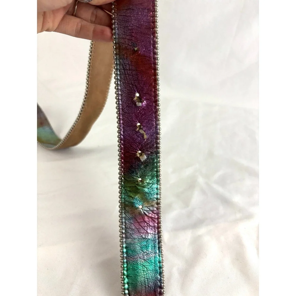 Vintage Rhinestone Belt Made in Spain Wide Leather Aurora Borealis Buckle Y2K